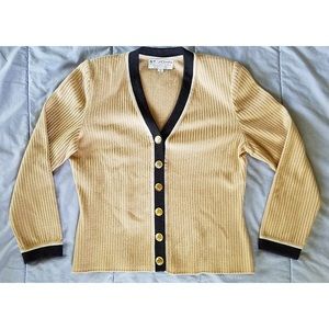 St. John Cardigan Pale Yellow with navy small